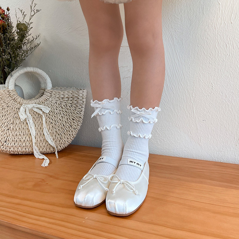 hotmoon New Japanese Style Three-Layer Fungus Lace Bow Princess Female Children's Baby Dance Pile Socks Female