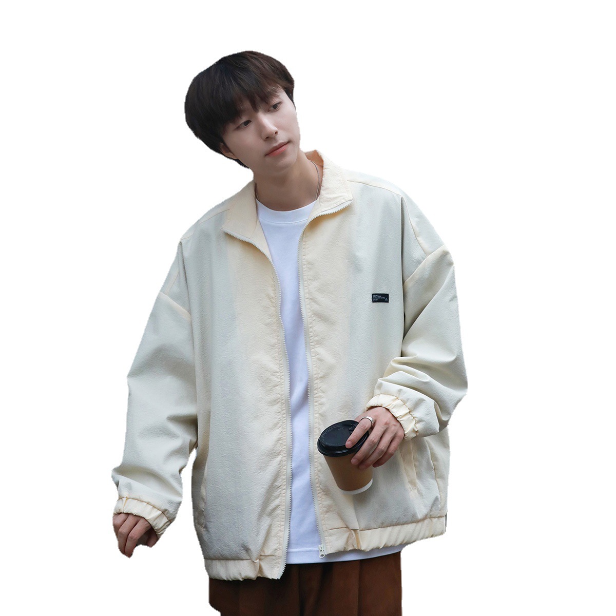 Stand Collar Jacket Men's Fashionable ins Hong Kong Style Simple Casual Top Spring Loose Fashionable Brand Duffy Coach Jacket