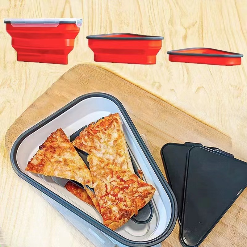 Cross-border Amazon Hot Selling Silicone Folding Pizza Box Reusable Triangle Pizza Packing Box