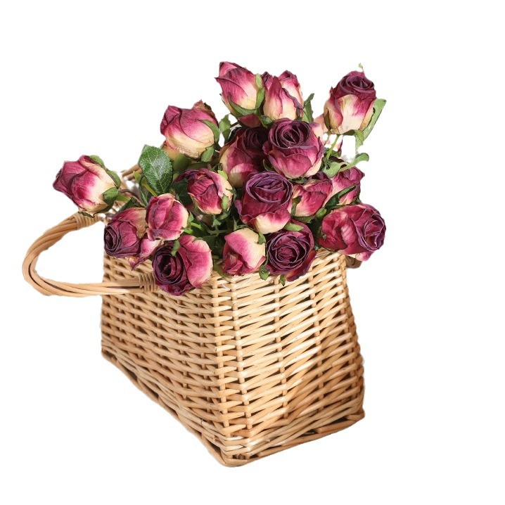Pastoral style retro 7 head burnt edge rose roasted edge rose explosions simulation flower photo props factory direct cross-border