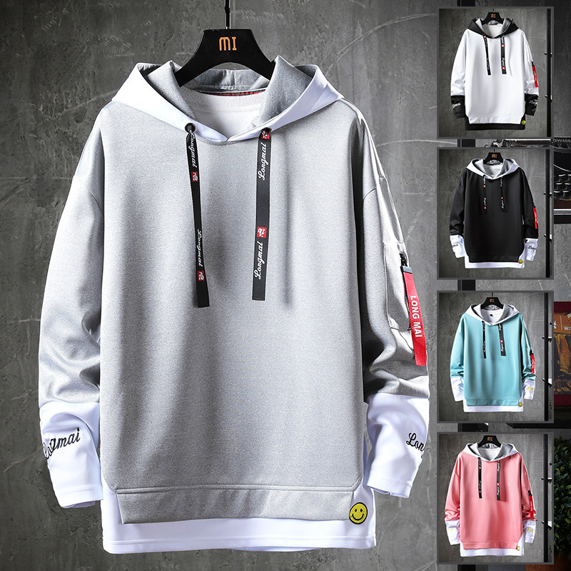 Fake Two-piece Sweater Men's Spring and Autumn New Korean Fashionable Hooded Jacket Young Handsome Student Clothes Men