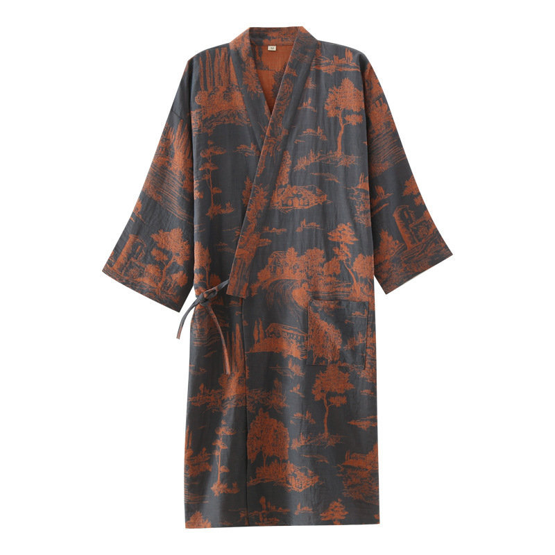 Pajamas men's nightgown cotton gauze men's bathrobe coat spring and summer autumn kimono cotton long nightdress