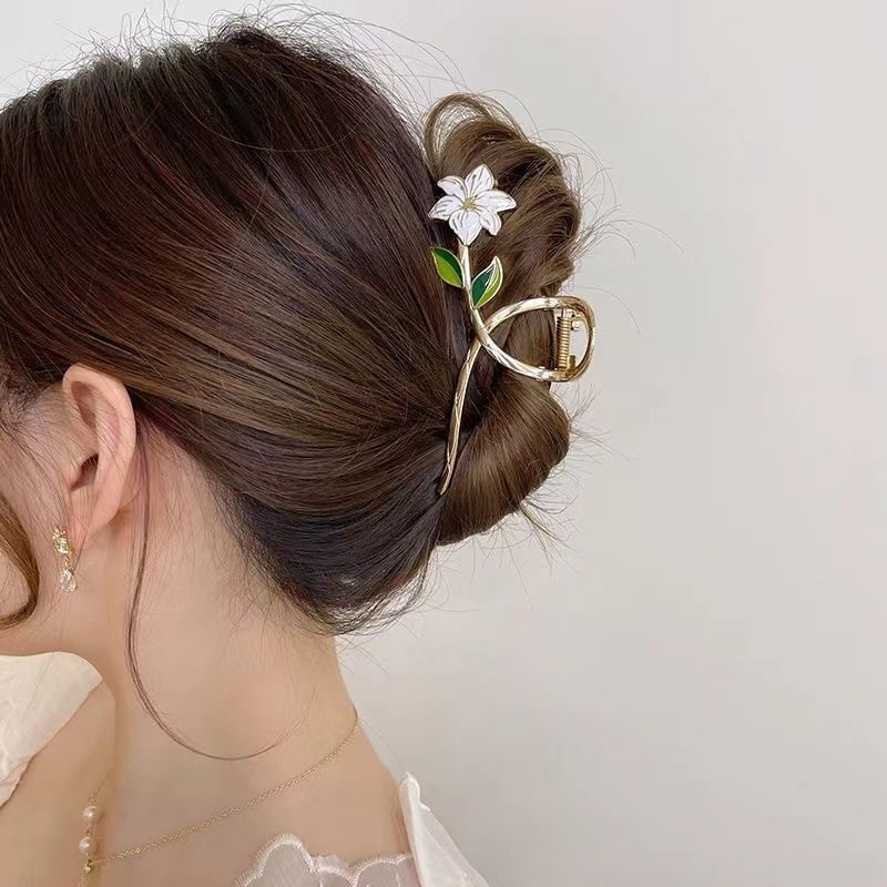 Pince à cheveux en forme de fleur peinte à la main avec des explosions de printemps, pince à cheveux féminine douce et girly, pince à cheveux en forme de requin_voghion.com