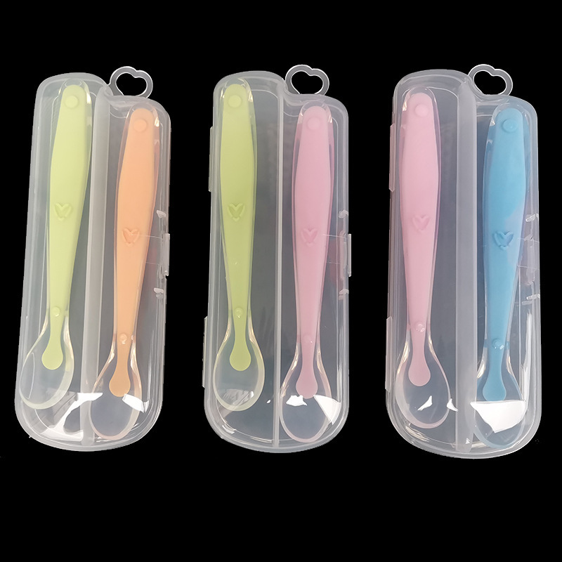 Silicone Spoon Baby Silicone Spoon Newborn Soft Head Spoon Baby Silicone Spoon Food Supplementation Feeding Spoon with Storage Box