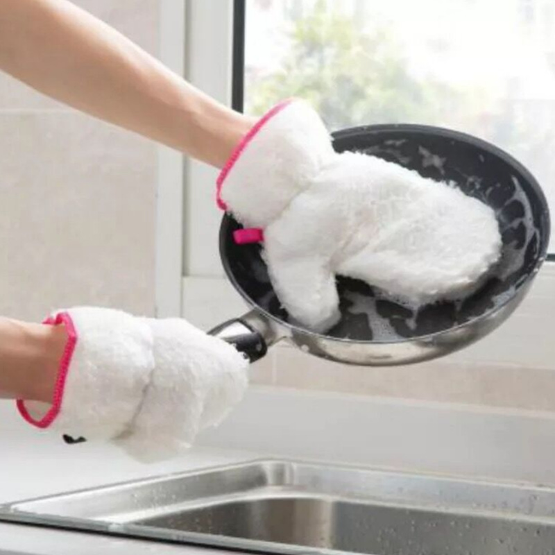 In stock bamboo fiber dishwashing gloves household stain removal non-stick oil warm waterproof gloves kitchen cleaning gloves