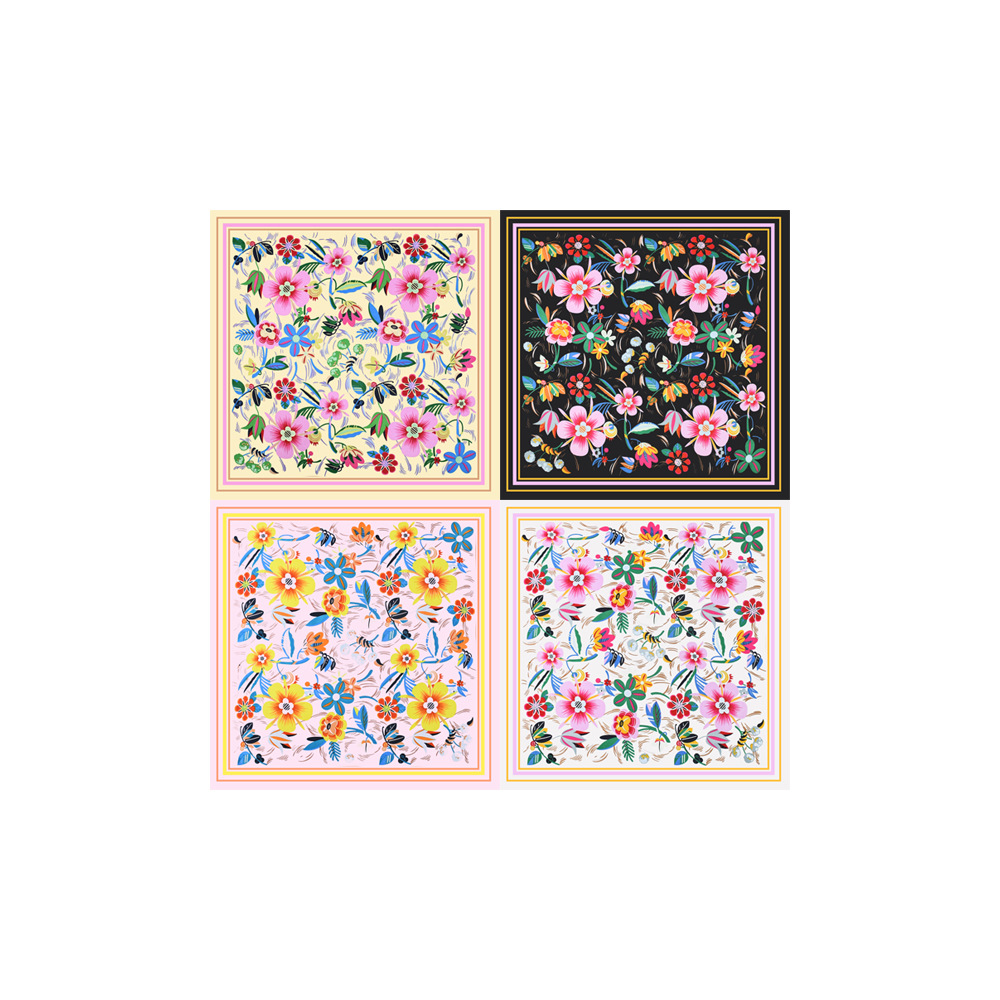 Fashion new flower small floral 70CM imitation silk scarf Suzhou and Hangzhou retro Joker printed scarf square towel wholesale