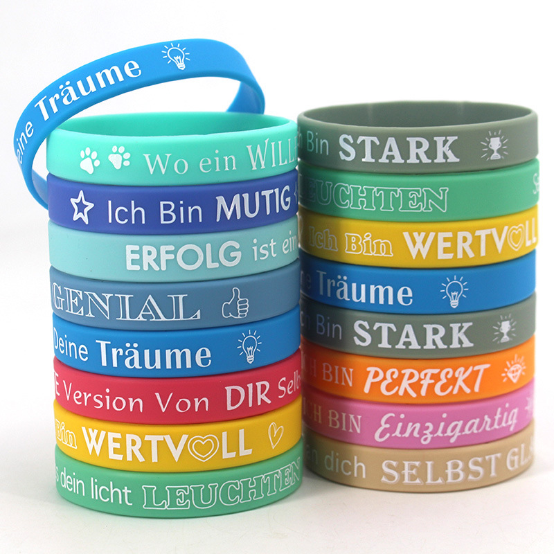 Cross-border Hot Selling 12 suit German Life Inspirational Quotations Bracelet Printed Text German Silicone Bracelet for Men and Women