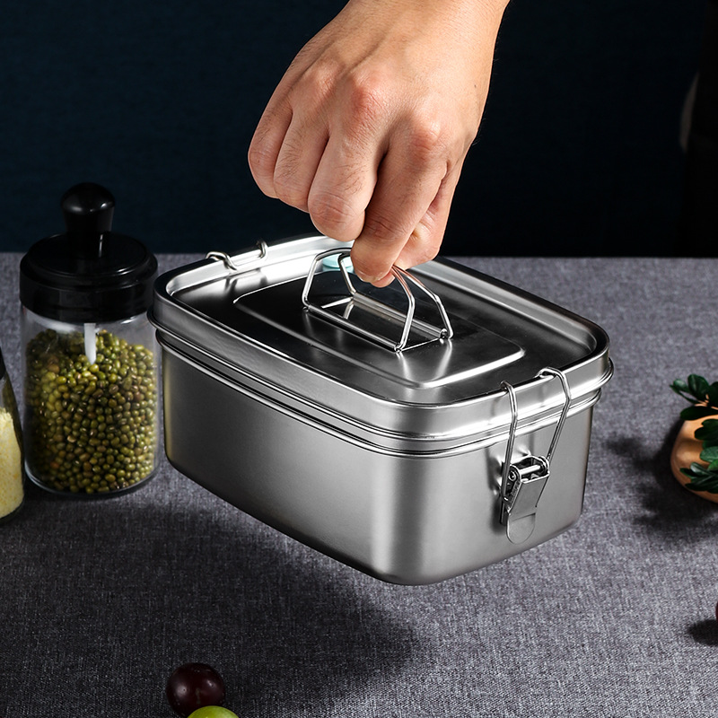 Lunch box 304 stainless steel sealed leak-proof fresh-keeping box rectangular 1.5L layered lunch box with portable lunch box