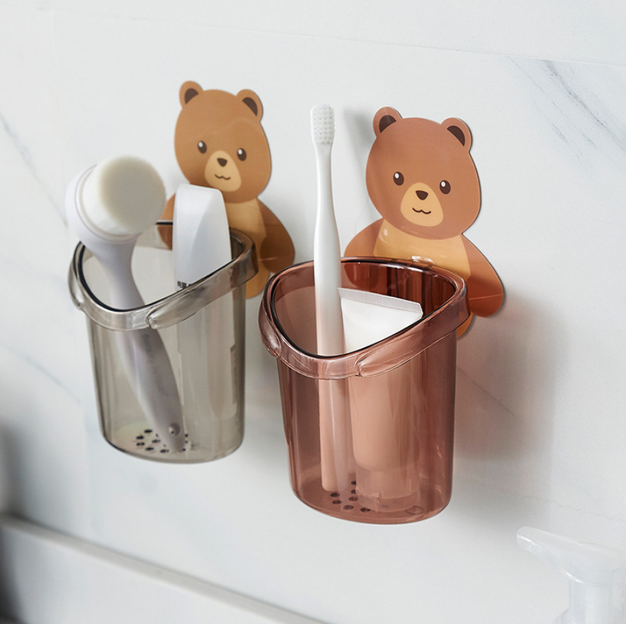Bear Hug Storage Cup Punch-free Bathroom Wall-mounted Storage Rack Comb Storage Box Toothpaste Toothbrush Storage Rack