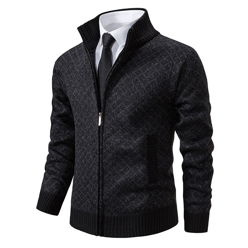 2023 autumn and winter men's fashionable plaid jacket men's fashionable stand collar slim-fit long-sleeved casual sweater
