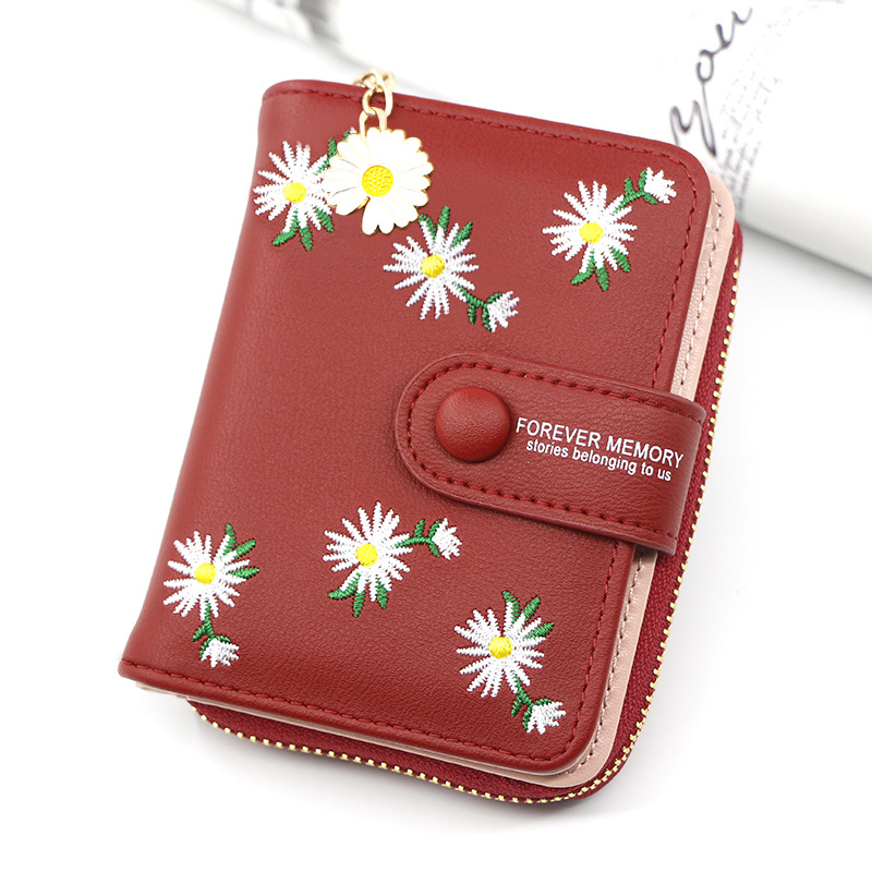 Personalized women's short zipper buckle wallet handbag coin purse embroidered women's card bag manufacturers wholesale