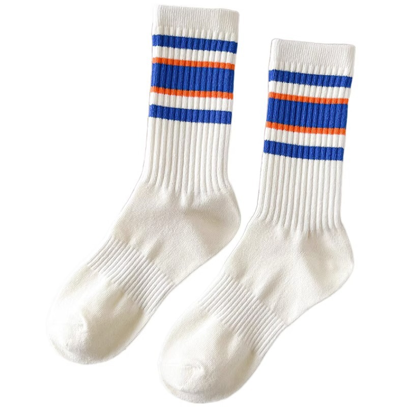 Striped socks women's mid-calf length socks ins popular Net red super popular all-match Sports outer wear solid color stockings long high waist