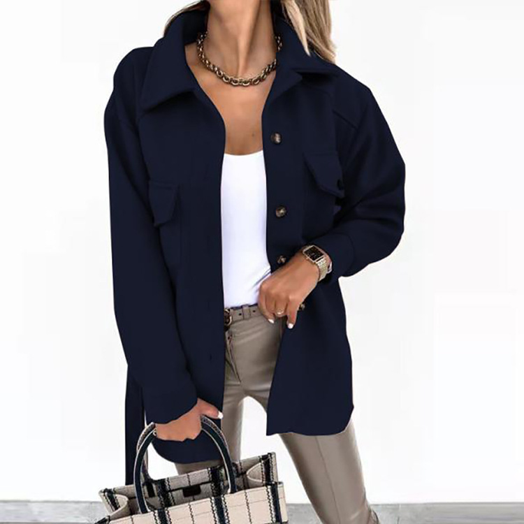 2023 Amazon Fall/Winter Cross-border New Women's Long-sleeved Elegant Solid Color Lapel Button Lace-up Wool Jacket