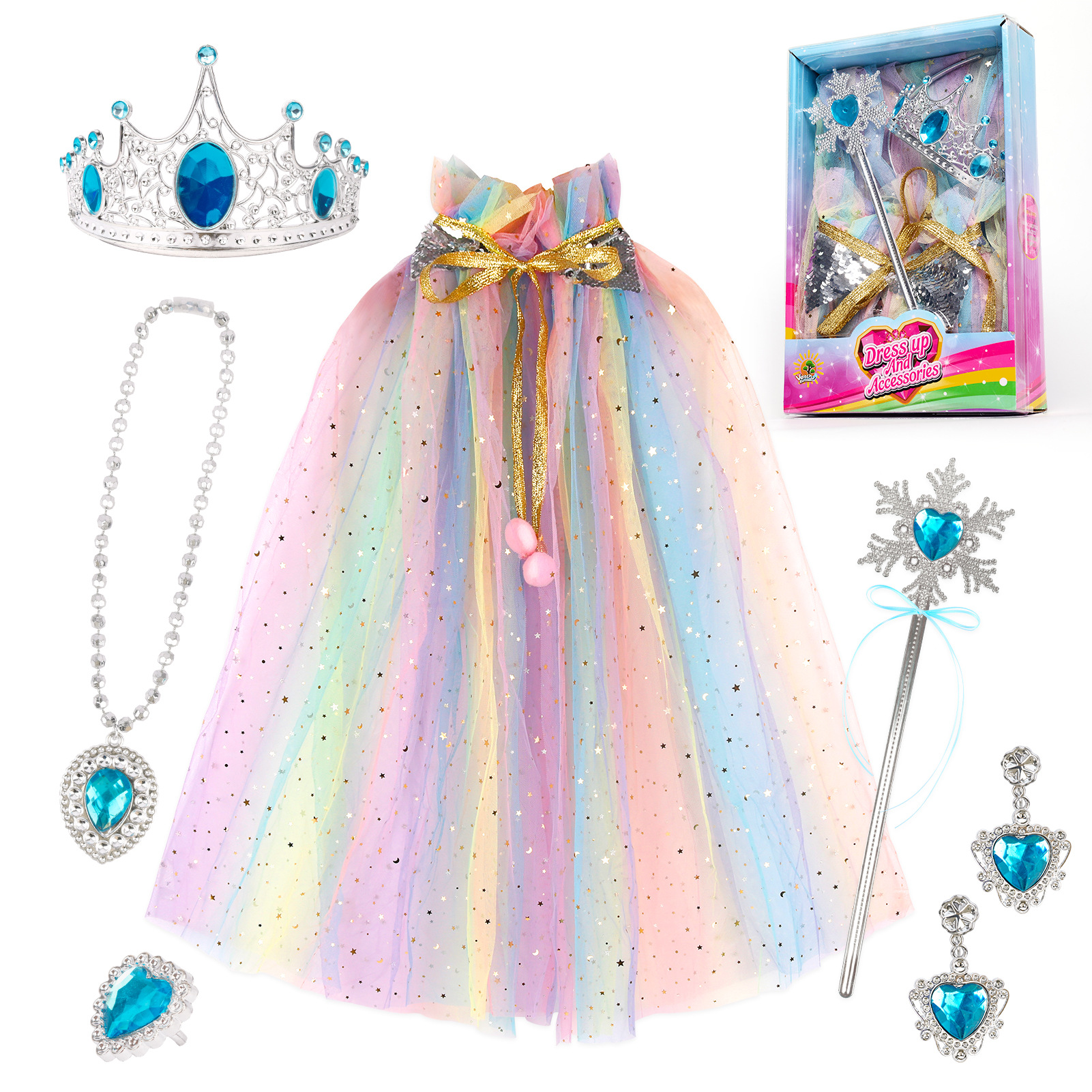 Children's Boxed Gift Girl's Toy Cloak Magic Wand Crown Princess Role Playing Children's Ring Set