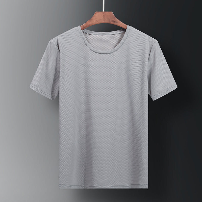Summer Men's Ice Silk Mesh Short-sleeved T-shirt Round Neck Short-sleeved Top Loose Plus Size Breathable Sweatshirt Quick-drying