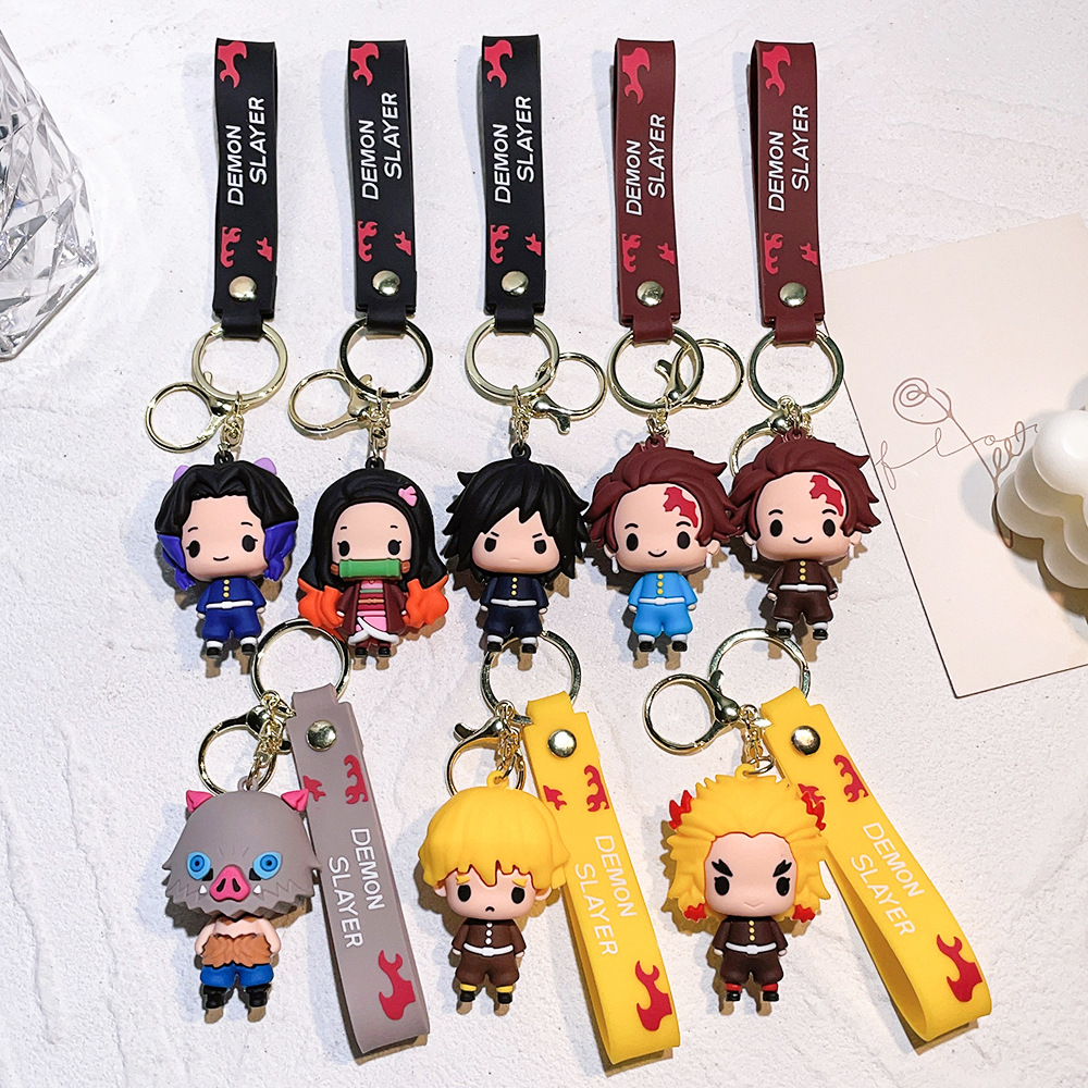 Anime Ghost Extermination Blade Keychain Kitchen Door Charcoal Zhilang Your Bean PVC Cartoon Pattern Car Backpack Hanging Ornaments