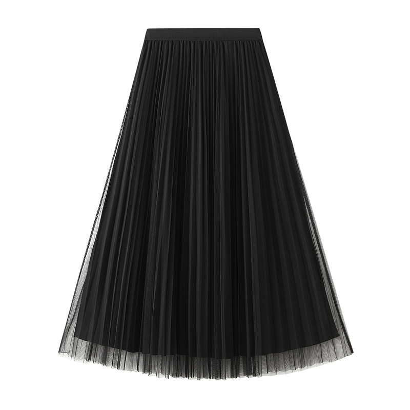 Double-sided pleated skirt gauze skirt half-length autumn and winter large size A- line skirt 2022 new belly-covering overskirt D1802