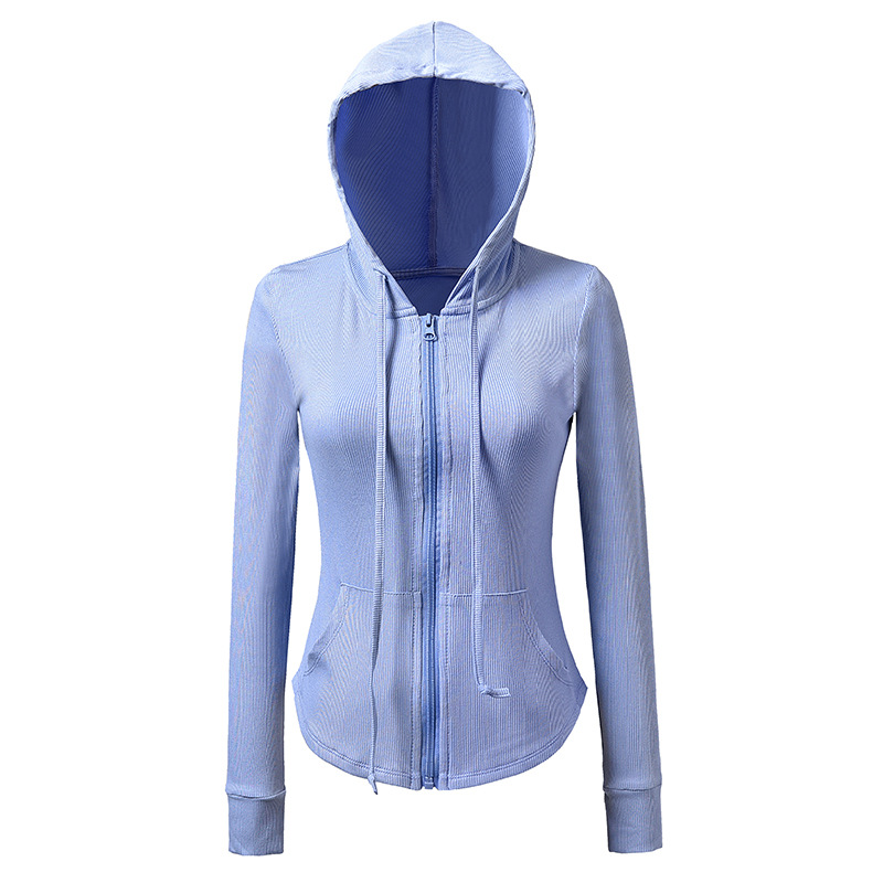 Tight yoga workout clothes sports top women's autumn and winter white running long sleeve hooded coat cardigan zipper coat