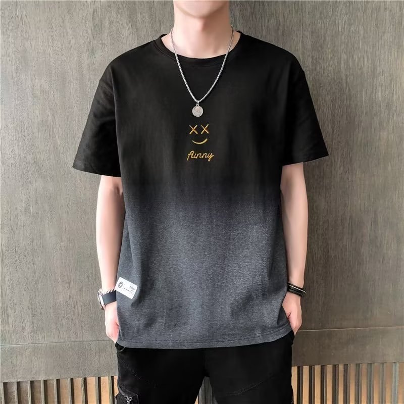 Men's summer fashionable all-match short-sleeved T-shirt gradient clothes cotton loose half-sleeved men's top trendy T-shirt