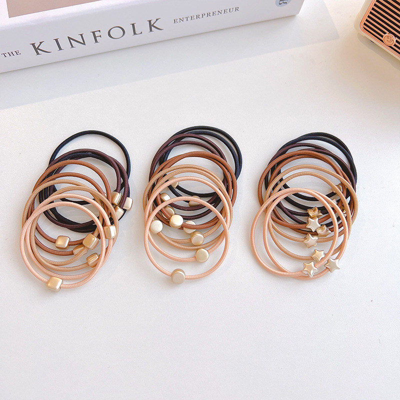 10-piece set ~ milk curry color head rope women's simple round love square rubber band hair rope high elastic hair ring