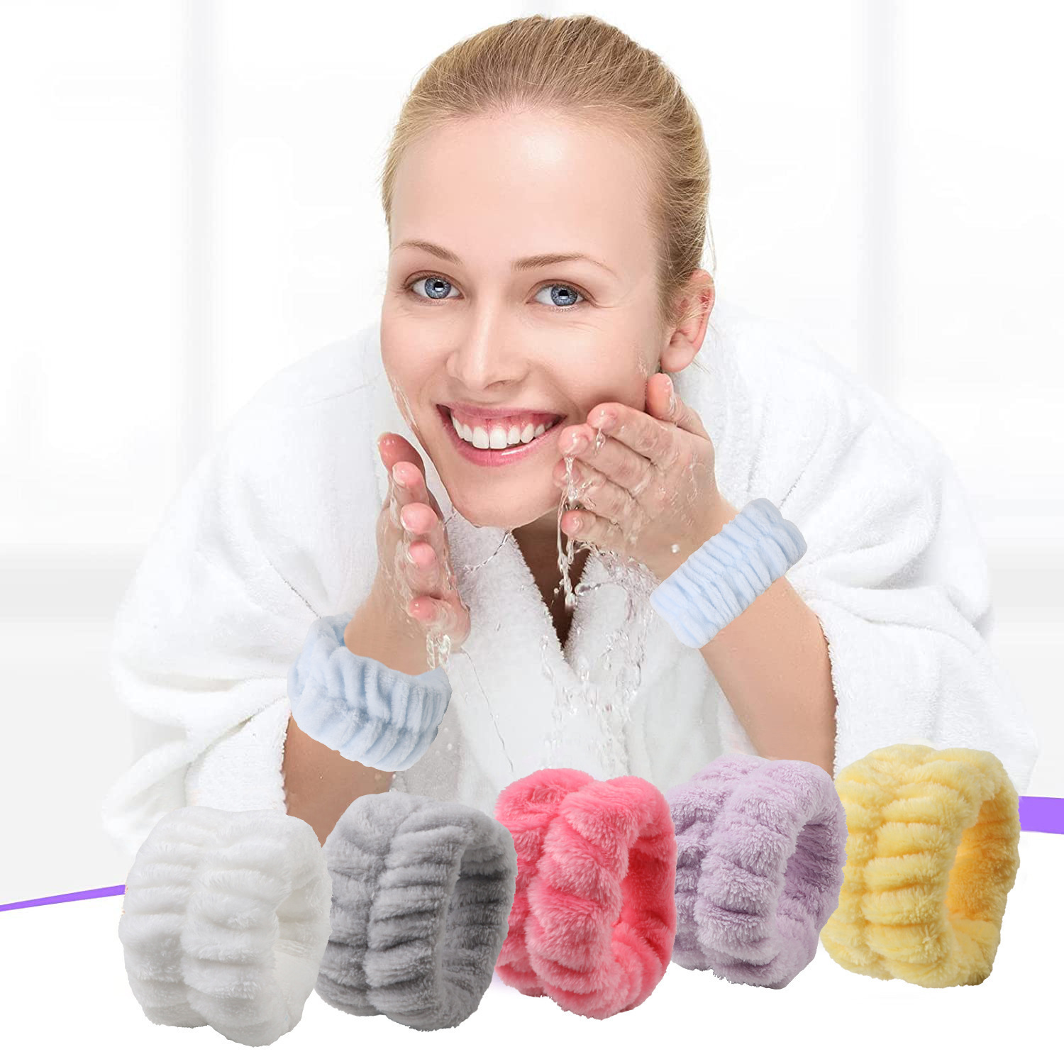 Solid Color Plush Wristband Wash Face Artifact Spa Bracelet Spa Bracelet Waterproof Hair Band European and American Cross-border Wristband