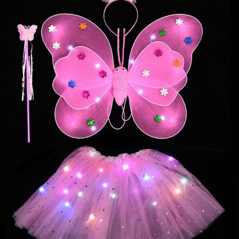 Children's Back Luminous Butterfly Wings Performance Costume Props Luminous Angel Wings 20 Light Butterfly Wings Three-piece Set