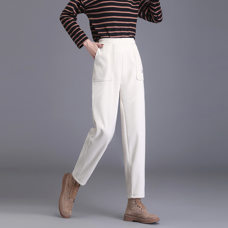 Corduroy Casual Pants Women's Autumn and Winter Harlan Pants High Waist Fleece-lined Thickened 2023 New Style Grandma Pants