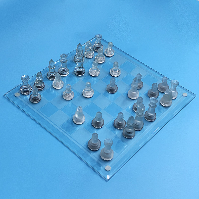 Supply 35*35cm frosted glass chess set glass crystal chess