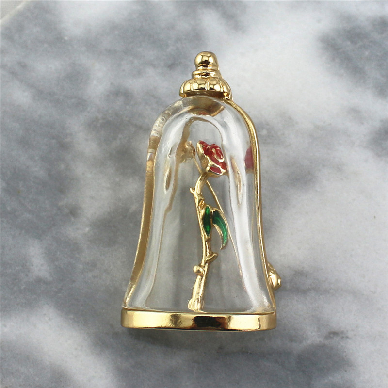 New design alloy plating gold rose glass cover brooch red oil drop enamel corsage pin