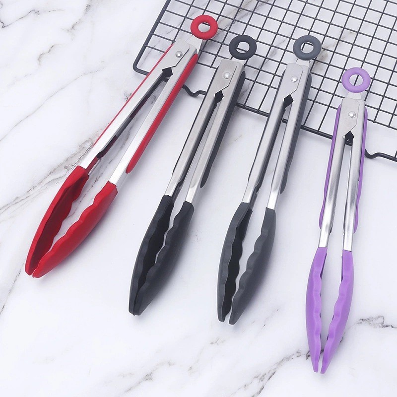 Silicone food clip bread clip 7 inch 9 inch 12 inch fried steak barbecue clip kitchen baking stainless steel food clip