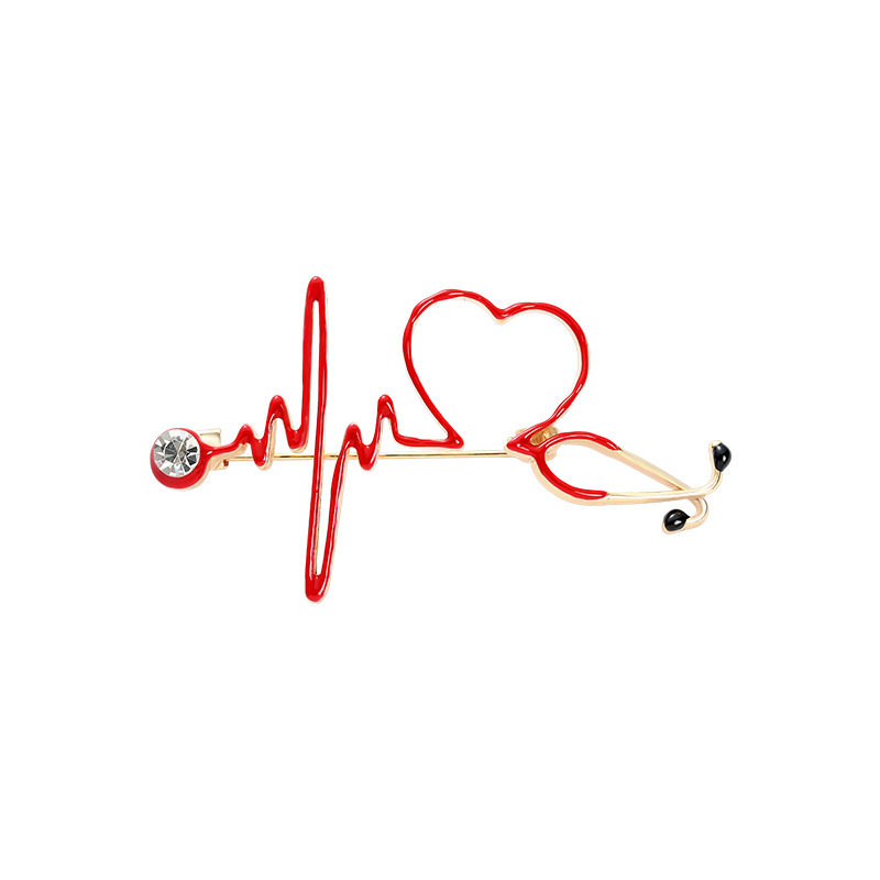 European and American jewelry new ECG alloy brooch creative cartoon stethoscope series paint badge wholesale