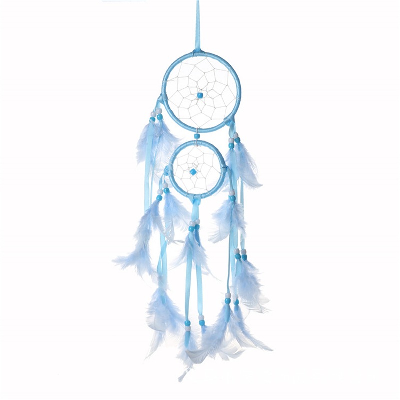 Creative double ring dream catcher home wall decoration pendant small fresh feather decoration car interior holiday gift