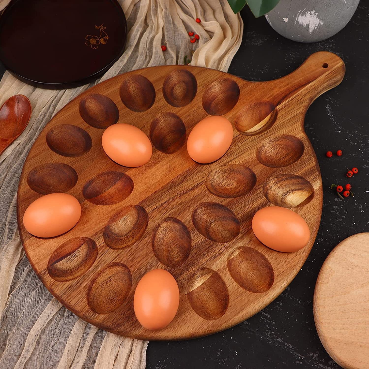 Wooden compartment fixed egg rack creative wooden multi-compartment kitchen storage egg tray display tray