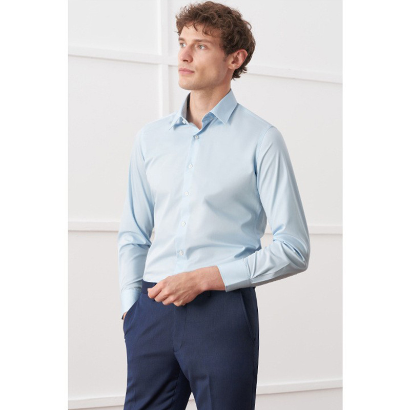 Summer high-end shirt men's long-sleeved business formal wear slim fit British solid color non-ironing work business wear suit shirt men