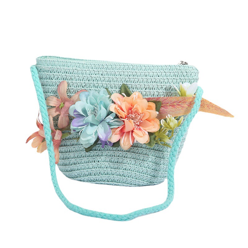 Sweet mesh flower children's mini straw bag foreign style travel outdoor play coin purse diagonal bag manufacturers