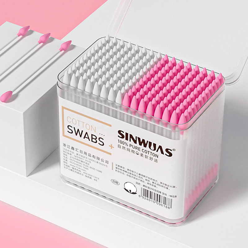 Disposable makeup cotton swabs 300 boxed round pointed double-headed cotton swabs clean sanitary cotton ear cotton swabs