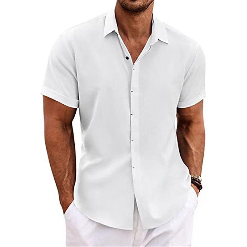 Men's Linen Short-Sleeve T-Shirt Loose Sweatshirt Solid Color Short-Sleeve Cotton-Linen Shirt Men Beach Plus Size Men's Short-Sleeve Shirt