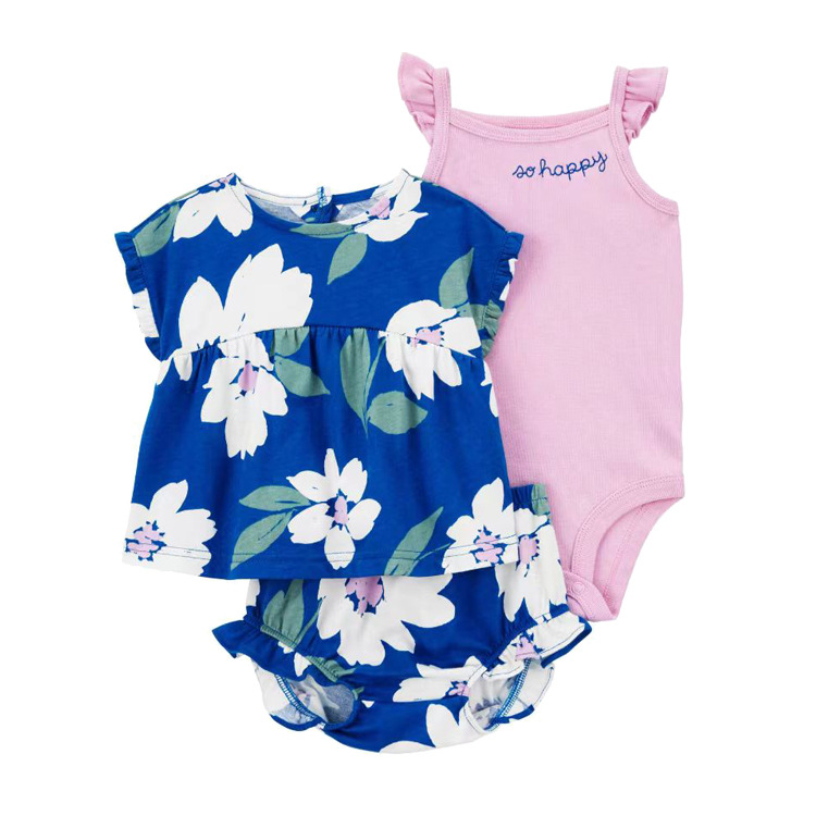 Summer new cross-border foreign trade children's clothing baby girls' short-sleeved shorts T-shirt sheath three-piece suit
