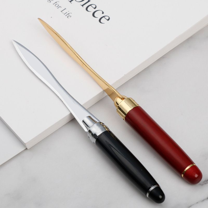 New mahogany letter opener multifunctional tool pen open express outdoor self-defense metal pen printing logo gift pen