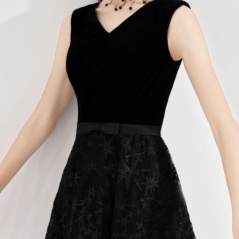 Black Evening Dress Women's 2023 New Doggy Elegant Banquet Slimming Mid-length Celebrity Annual Meeting Dress