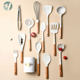 Milk white wooden handle silicone kitchenware cooking set 12 piece set kitchen tools 12 piece set kitchen sets