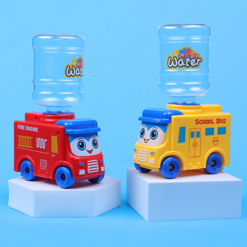 Children's Mini Simulation Water Dispenser Fun Play Home Cartoon School Bus Water Dispenser with Cup Press Water Toy