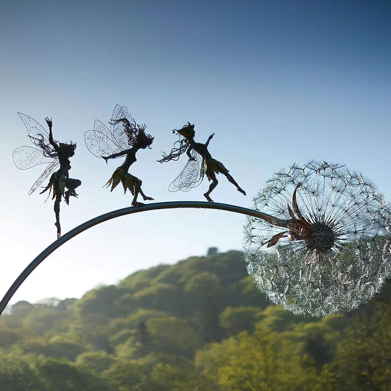 Cross-Border explosion independent station new flower fairy dandelion magic fairy steel wire statue garden decoration crafts