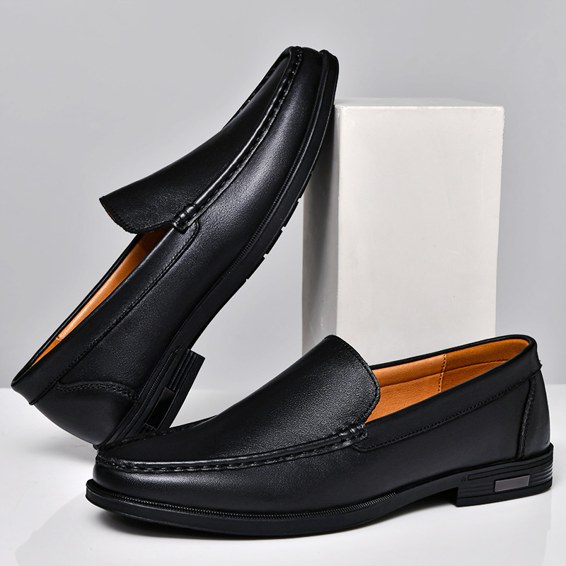 Men's plus size 45 soft bottom soft surface cowhide loafers 46 breathable hollow slip-on small size 37 middle and old dad shoes
