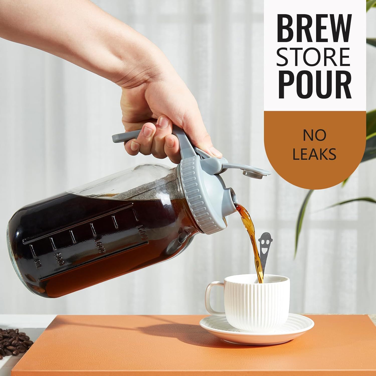 Cross-border direct supply Amazon 32oz glass bottle 64oz coffee filter wide mouth with handle lid mason can cold kettle