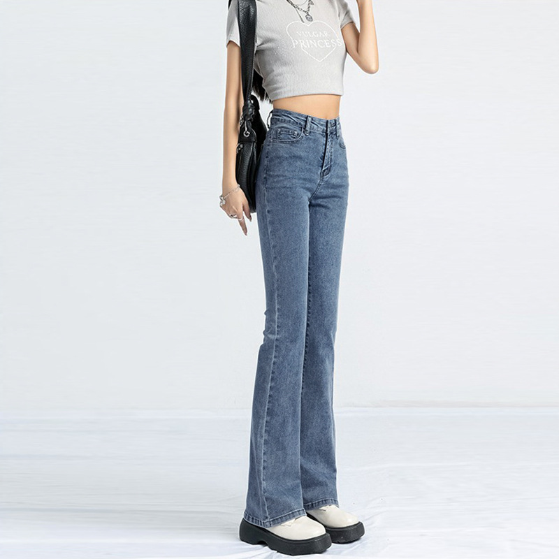 0763 American Style Retro Micro-Lar Jeans Spring and Autumn New Women's High Waist Slimming Pants Horseshoe Pants
