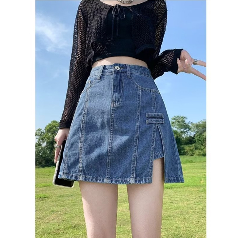 Denim Short Skirt Women's Skirt Pants Summer 2023 New Spring and Autumn High Waist Small A- Line Pants Hip Half Skirt