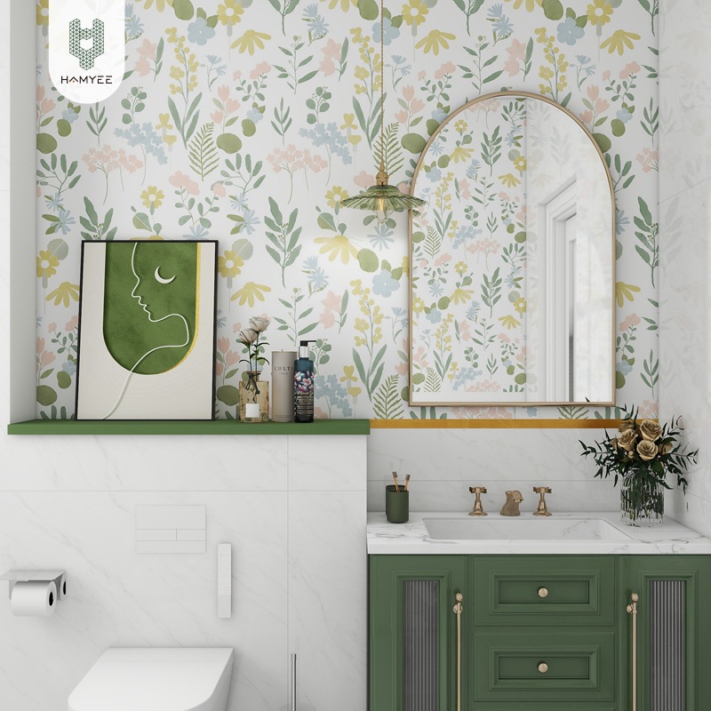 Cross-border wallpaper thickened original wallpaper self-adhesive bedroom decoration green plant flower stickers living room background wall stickers wholesale