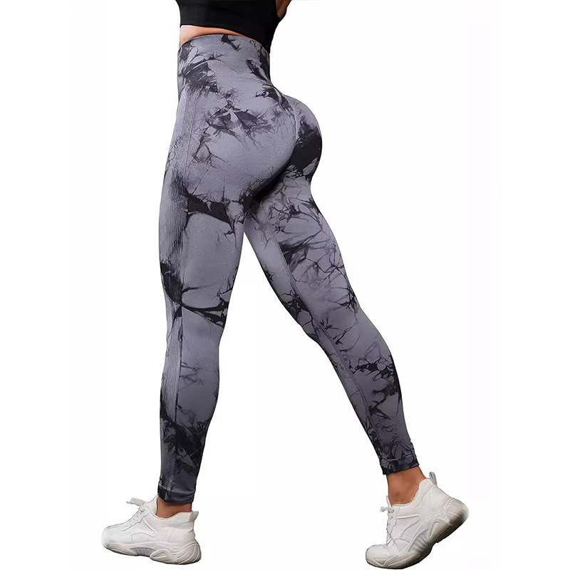 Cross-border plus size European and American Tie-dye Peach Hip Yoga Pants Thickened Seamless Hip-lifting Trousers Tight High Waist Sports