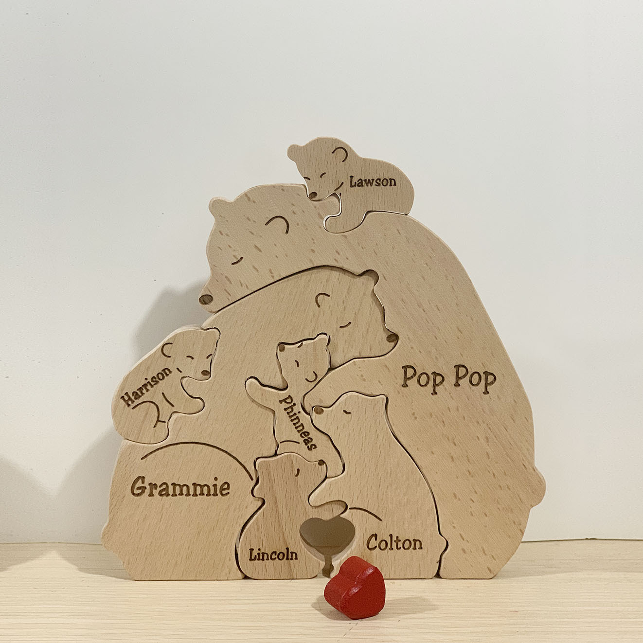 Christmas  Fat Bear Family Engraved Solid Wood Pine Beech Puzzle